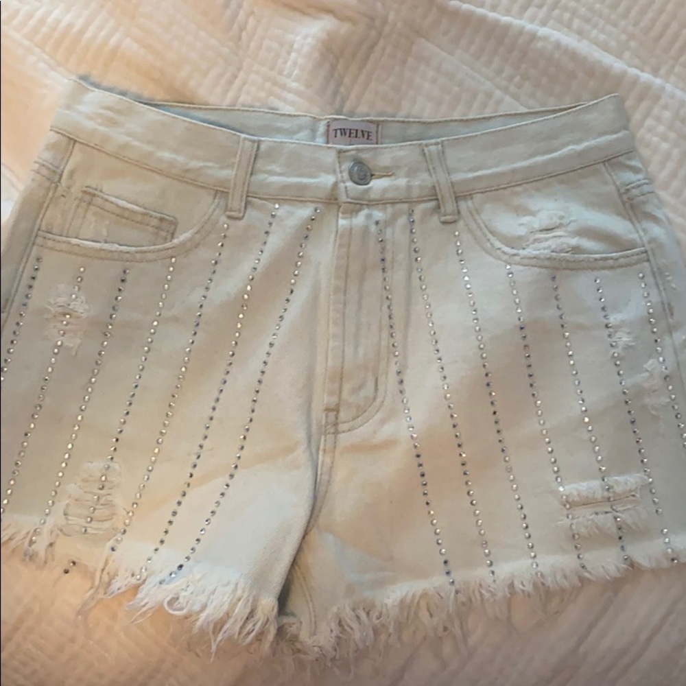 High waisted rhinestone shorts